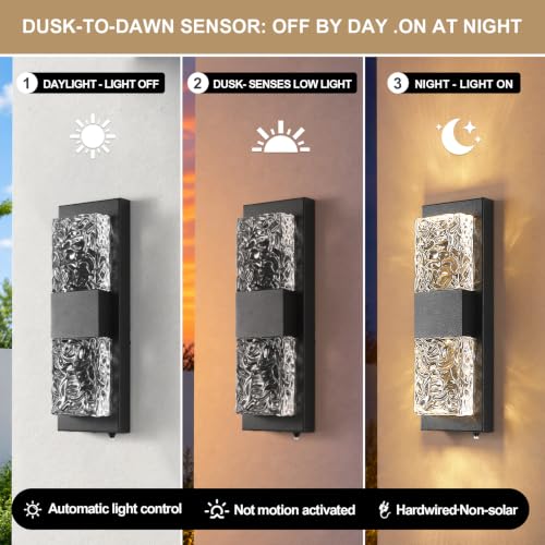 Porch Lights Outdoor 12W LED Dusk to Dawn Wall Light 14.2" Black 2PCS (Black / 14IN (2 Pack))