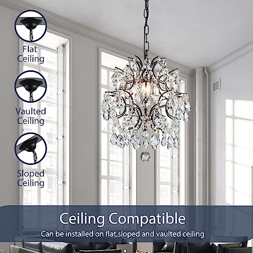 Black Modern Pendant Chandelier Crystal Raindrop Lighting Ceiling Light Fixture Lamp for Dining Room Bathroom Bedroom Livingroom entryway 1 E26 Bulbs Required D13 in x H16 in (D13" x H16" / Black)
