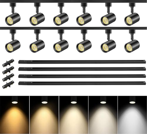 5-Color 12-Light LED Track Lighting Kit with 13FT Rails, 10W Black (Black / 12 Lights)