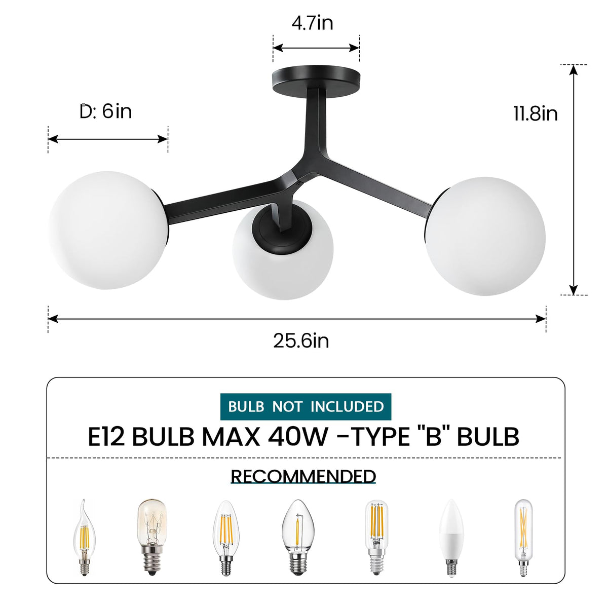 Semi Flush Mount Ceiling Light Fixture 3 (Black)