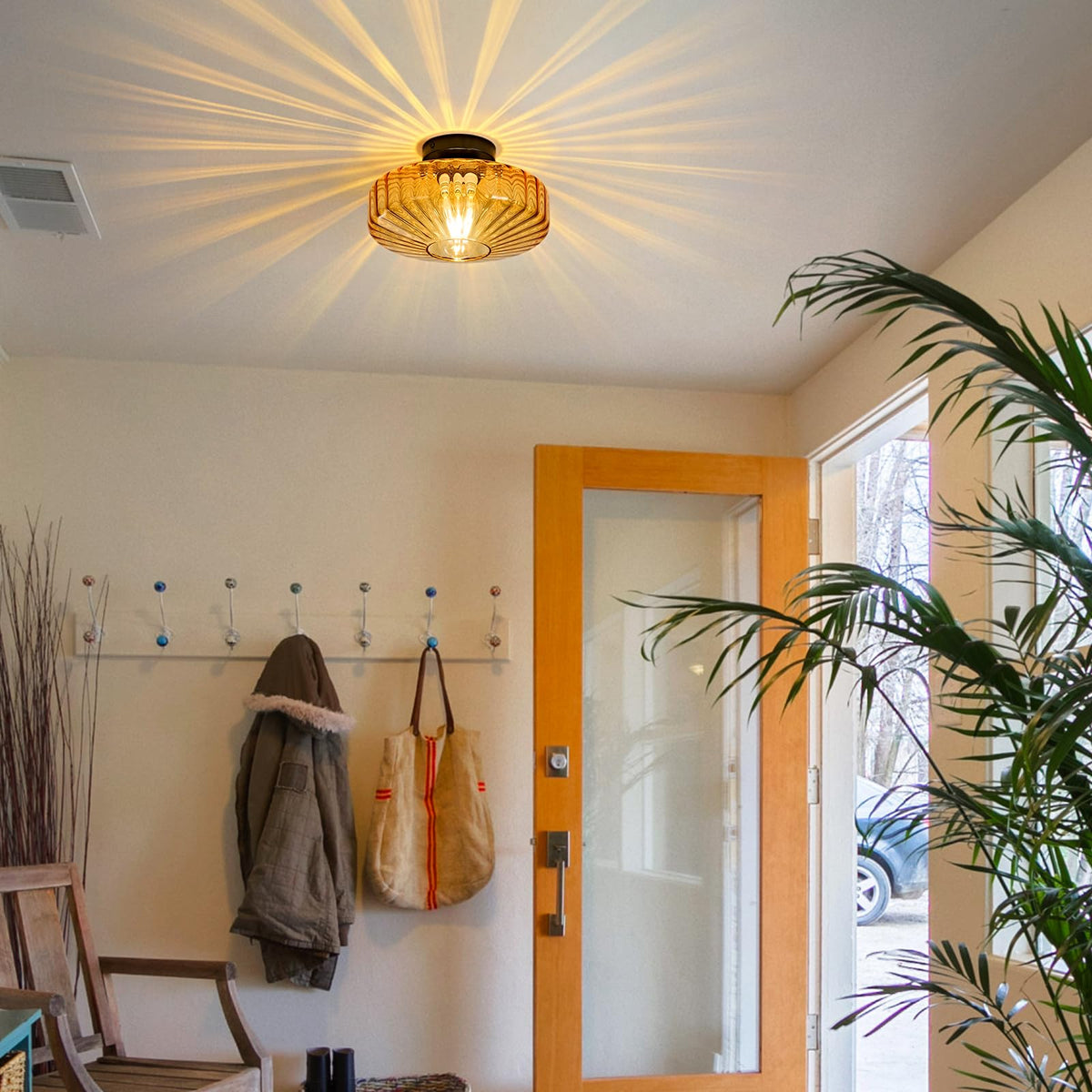 Glass Semi Flush Ceiling Lights (Amber Glass)