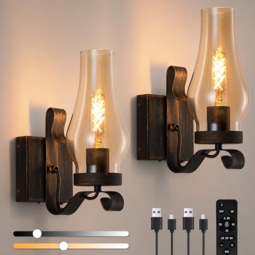 Vintage Farmhouse Wall Sconces (Amber Retro Black / Battery Operated)