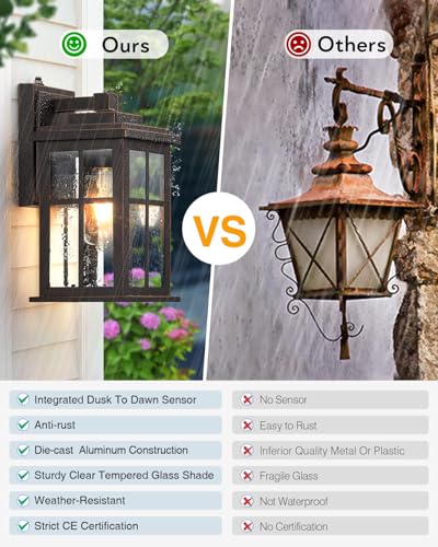 Dusk to Dawn Outside Lights for House (Dusk to Dawn 1 Pack / Oil-Rubbed Bronze(Gold Trim))