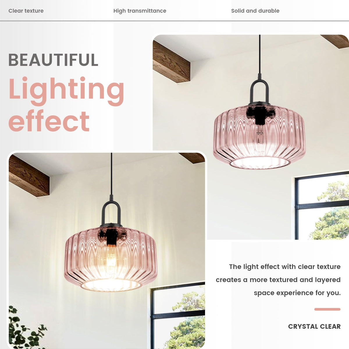 Pink Pendant Lights Fixture Mid Century Modern Pendant Lighting Large Glass Globe Shade Adjustable Cord Pendant Light Vintage Ceiling Hanging Lights for Dining Room Kitchen Island (Pink)