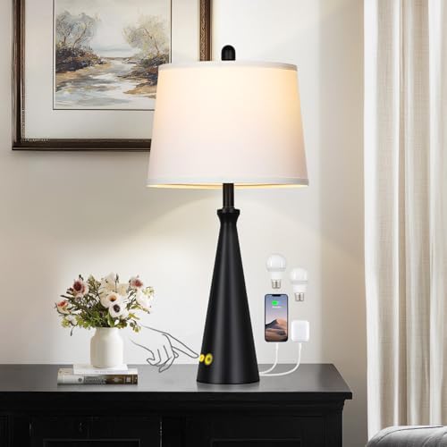 28" Black Touch Table Lamp with USB A+C Ports (A Black-1PK)