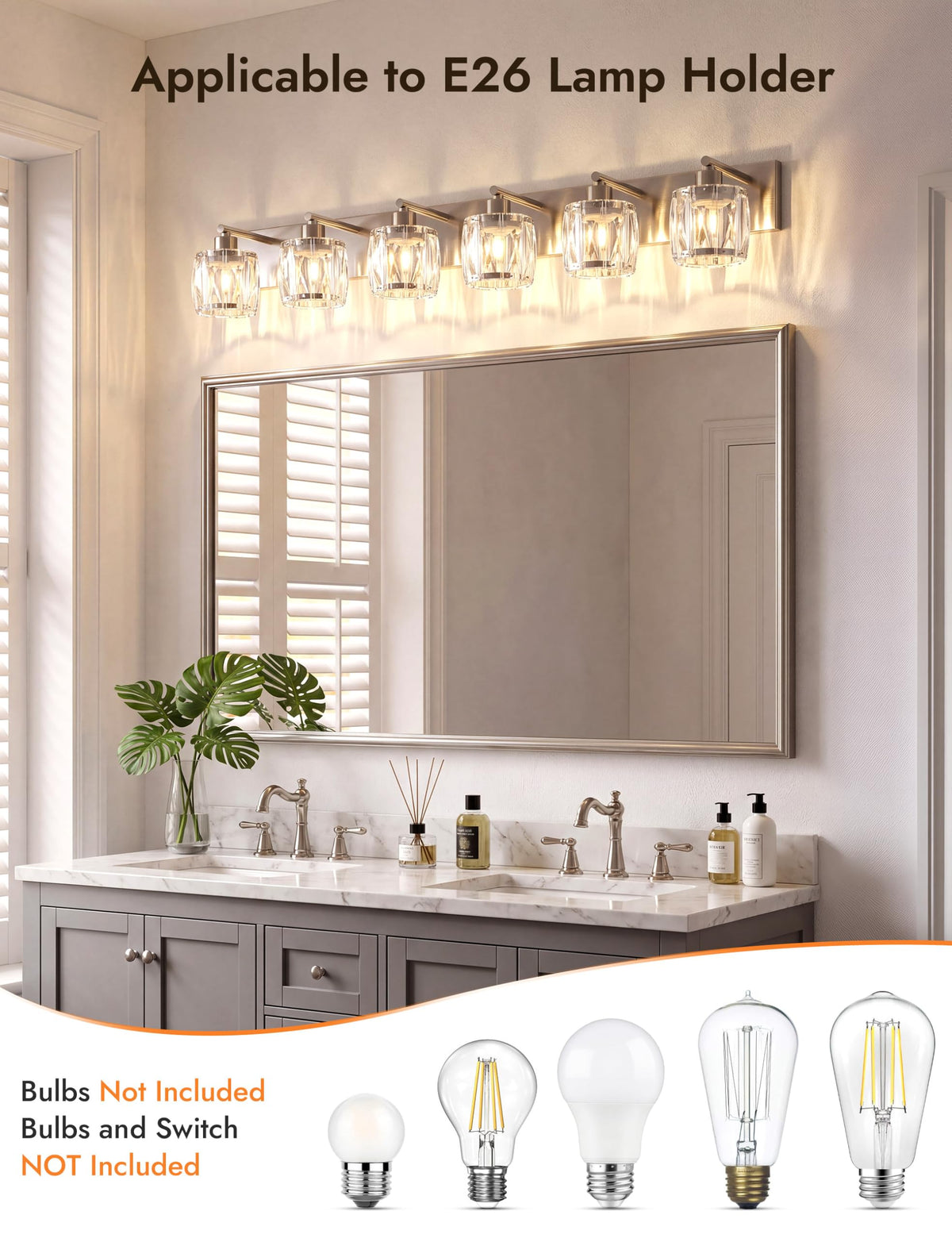 6 Light Crystal Bathroom Vanity Light Fixtures (Brushed Nickel-Round / 6 Light)