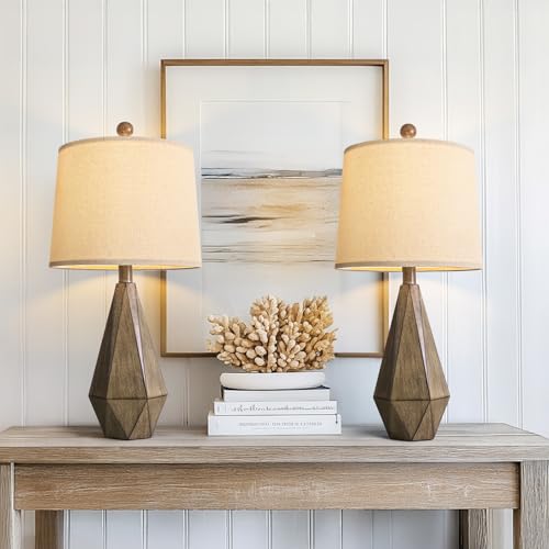 23'' Farmhouse Table Lamps Set of 2 (Medium - Dark Wood Resin)