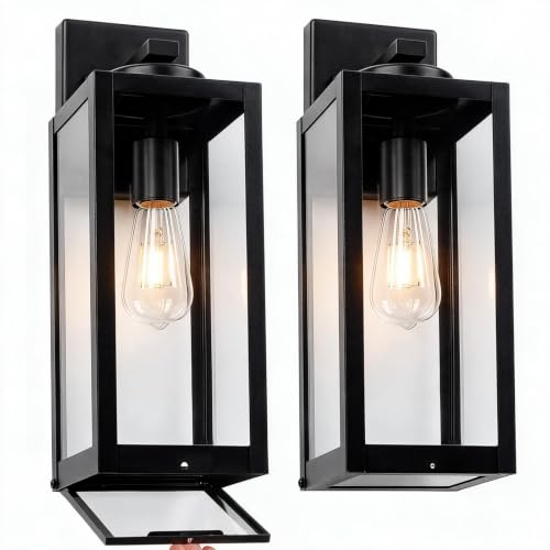 16" Fully Enclosed Outdoor Wall Light (2 Packs-16IN / Black (No Sensor))