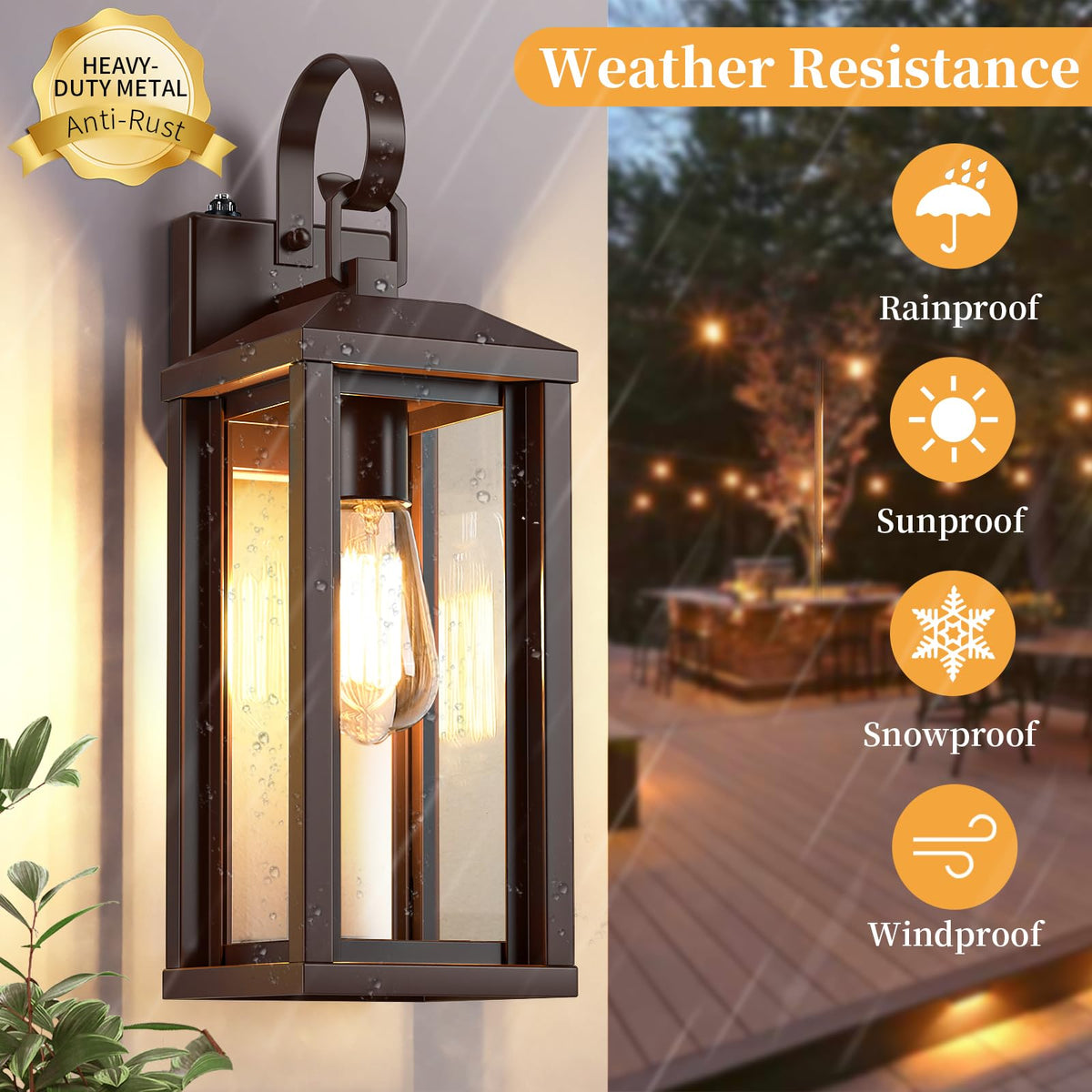 17" Brown Large Exterior Lighting Fixtures 2Pack (Brown / No Sensor/2-Pack-17Inch)