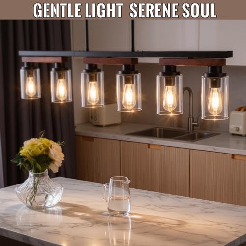 6 Light Black Linear Chandelier (Black+Clear Glass / 6 Light)