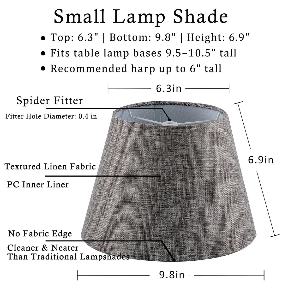 Set of 2 Small Gray Spider Fitter Replacement Lamp Shades for Table Lamps (Grey)