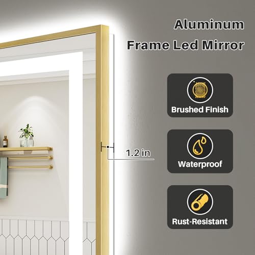 72x36 Inch LED Bathroom Mirror with Gold Frame (Backlit+front Lit With Gold Frame / 72"L x 36"W)