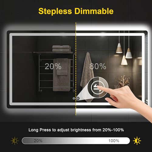 LED Bathroom Mirror with Lights (3 Light Modes / 55"L x 30"W)