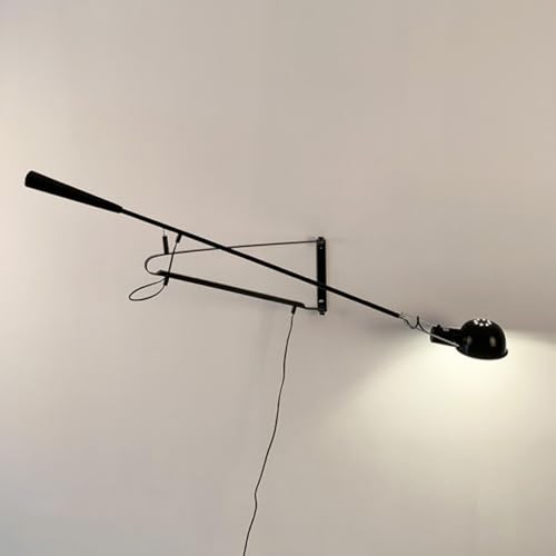 Long Swing Arm Wall Lamp Black Modern Plug (Black)