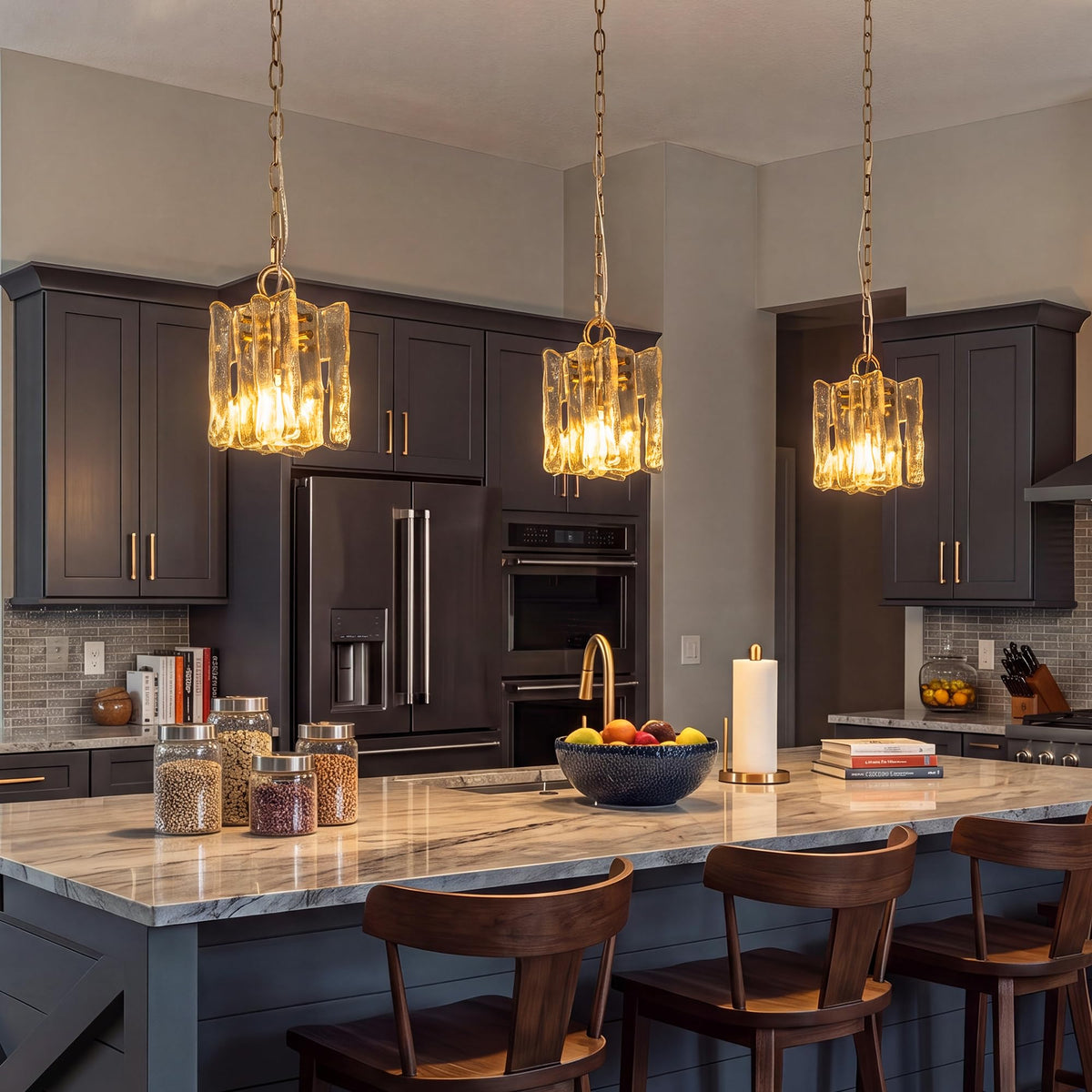 1 Light Rectangular Chandelier (Gold & Clear glass / 1-Light)
