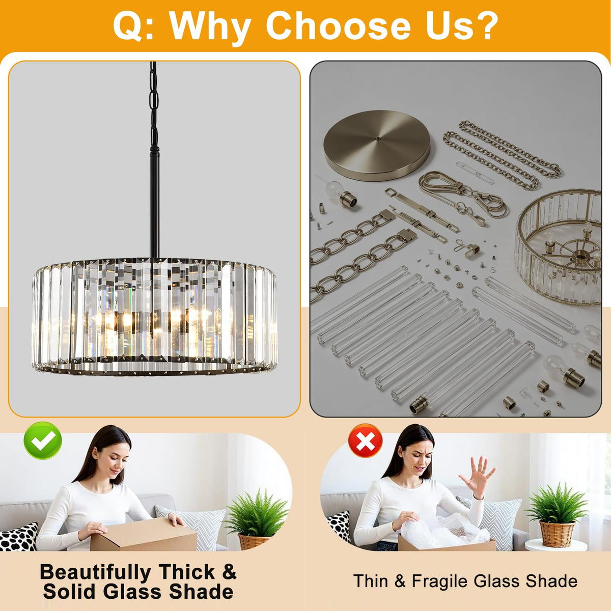 15" Modern Crystal Chandelier for Dining Room (01-Matte Black (No Assembly Required))