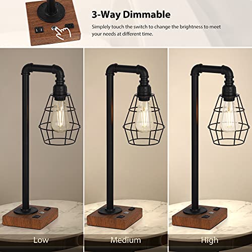 Industrial Touch Control Table Lamp with Metal Cage Shade