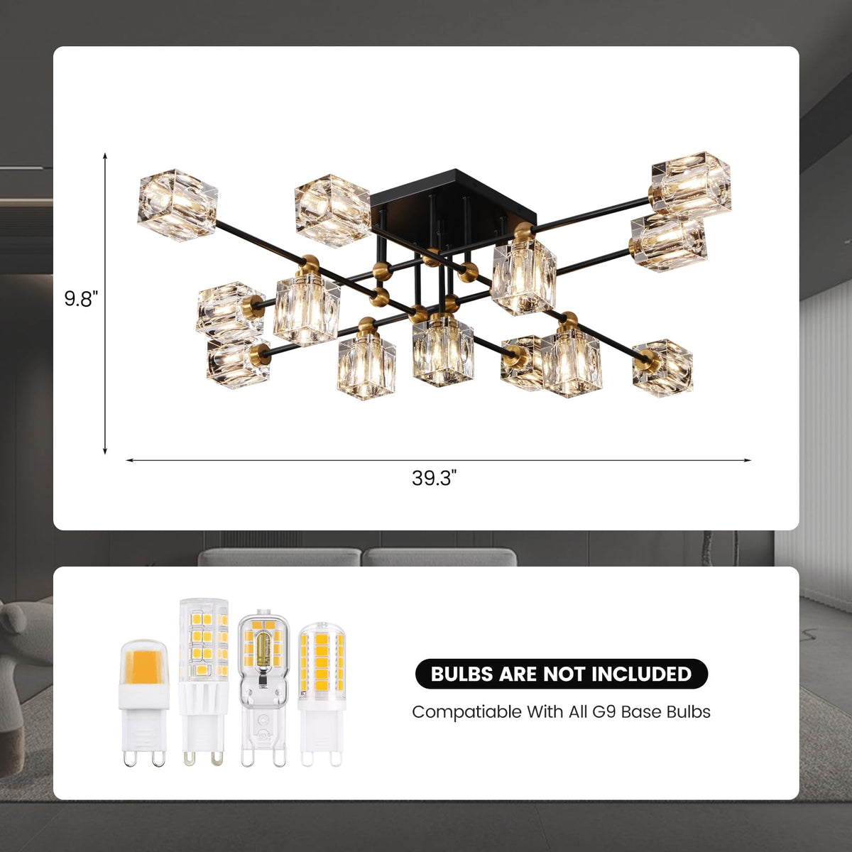 Modern Crystal Ceiling Light Fixture 13 (Black and Gold / 13-Light)