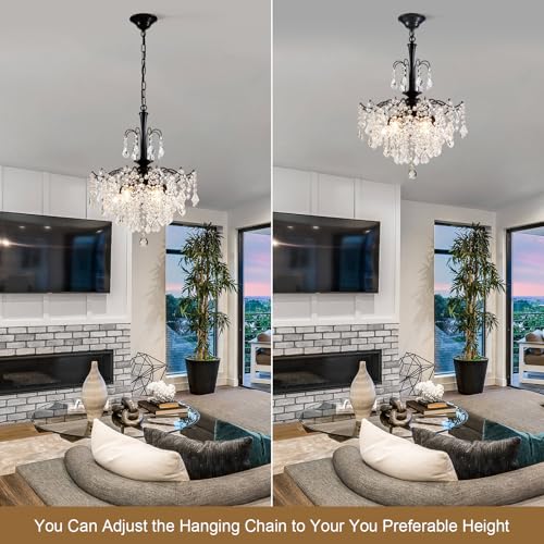 Modern Crystal Chandelier (Black / H 23.6" x W 17.7")