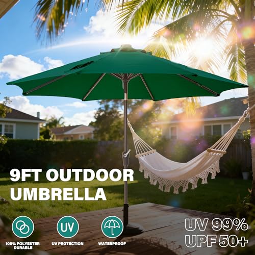 9' Patio Umbrella with lights Outdoor Umbrella Patio for deck green (Green / 9FT)