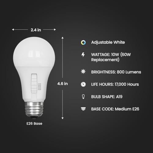 A19 LED Light Bulb (White + Non-dimmable / 2 Count (Pack of 1))