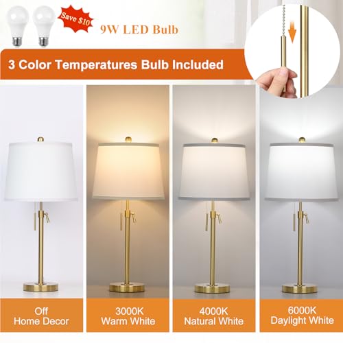 2 Pack 22" 30" Adjustable Height Table Lamps Set (Gold+White Shade Set of 2)