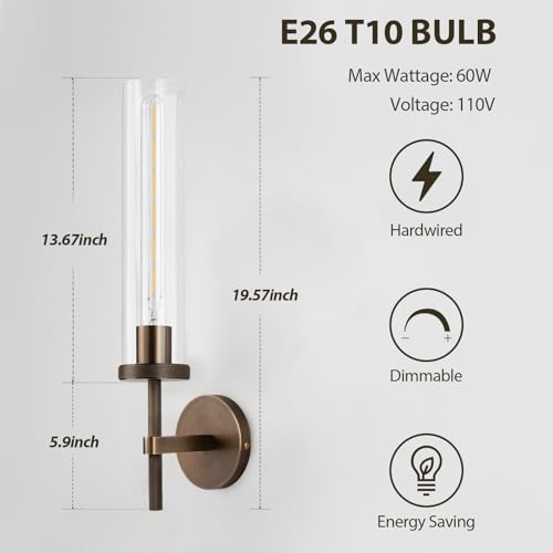 19.5" Knurled‑Craft Hardwired Bronze Wall Sconce (Bronze-Clear Tube / 19.5″-1 Pack)