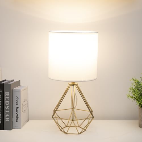 Gold Modern Small Table Lamp for Bedroom & Living Room (Brass Gold)