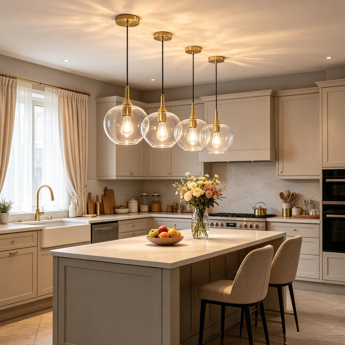 9.45in Gold Pendant Lights Kitchen Island with Clear Glass Shade 2Pack (Gold-Clear Glass-2 Pack)