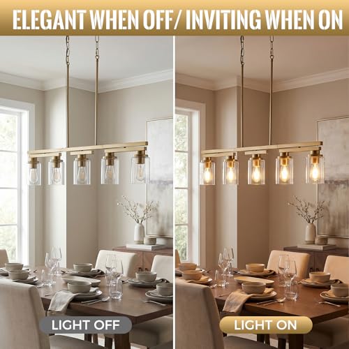 5 Light Brushed Gold Linear Chandelier (Gold+Clear Glass / 5 Light)