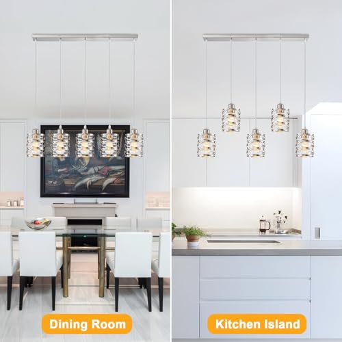 Brushed Nickel 5 Lights Modern Pendant Light for Kitchen Island (Brushed Nickel Clear Glass / 5 Light)