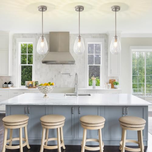 Brushed Nickel Twisted Glass Pendant Lights Kitchen Island Modern (2-Pack Brushed Nickel)
