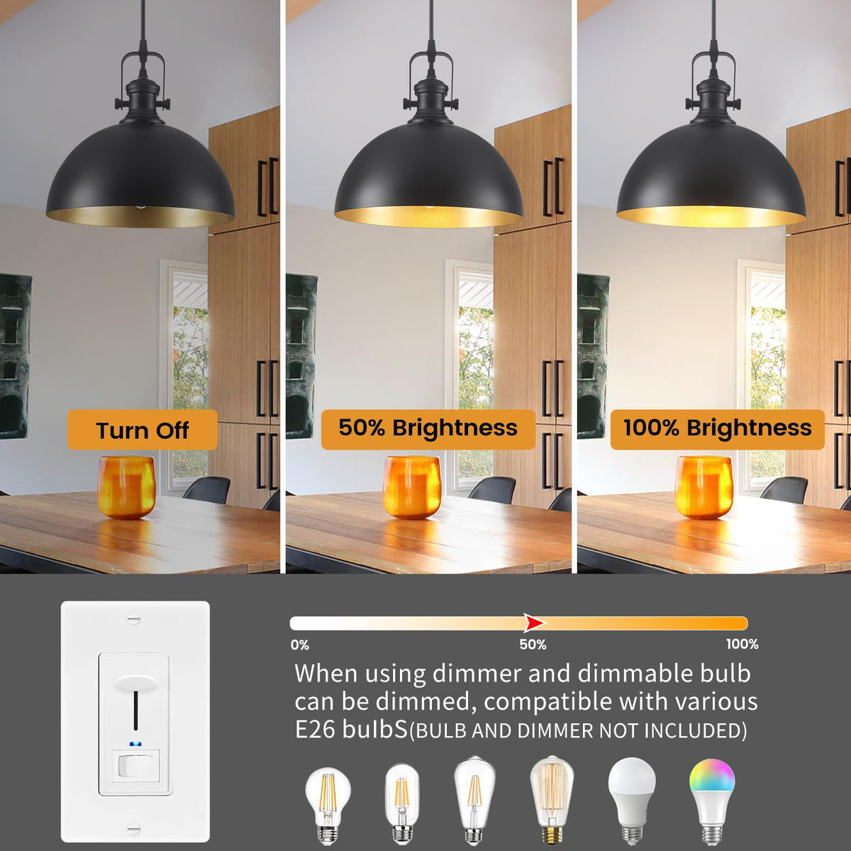 Black Pendant Lights Kitchen Island 2 Pack (Black+Gold / 11.8in-2 Packs)