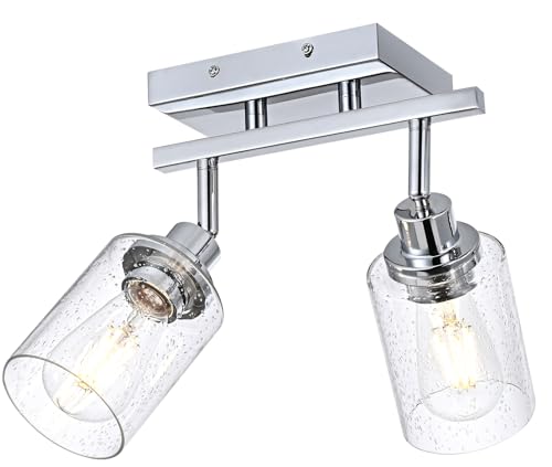 2 Light Chrome Track Lighting Kit Ceiling Kitchen Track Light Fixture with Seeded Glass (Chrome / 2-Light)