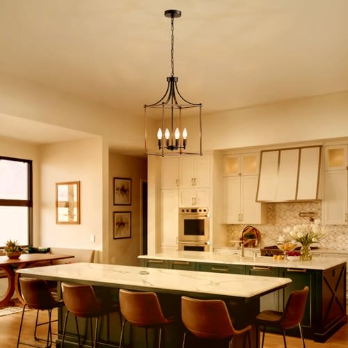 Modern Farmhouse Chandeliers for Dining Room (Lantern-Black Wood Grain)