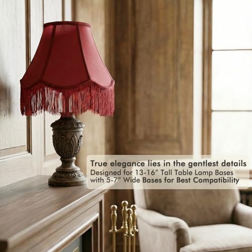 Burgundy Bell Fringe Lamp Shade (Red Tassels — 1 Pack / Medium — 6" x 13" x 10.6")