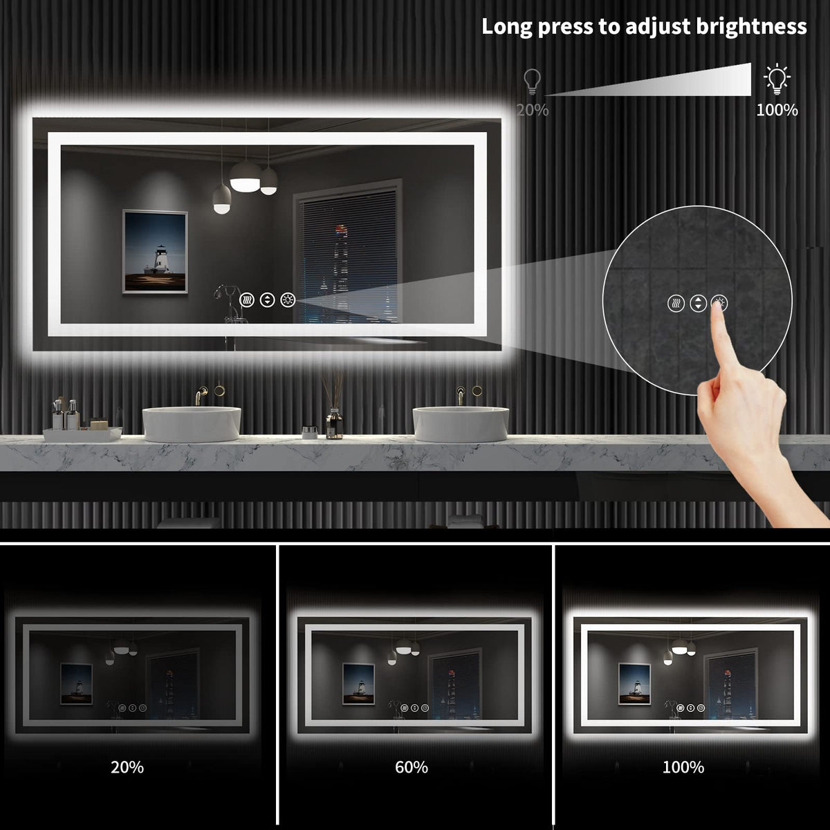 55"X30" LED Bathroom Mirror with Lights (Led / 30"L x 55"W)