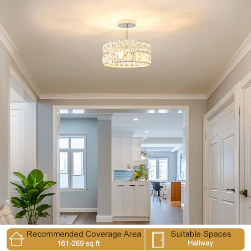 Chrome Crystal Ceiling Light (12in - 3 light - A / Chrome)