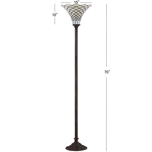 70" Tiffany Style Stained Glass Metal Torchiere Lamp