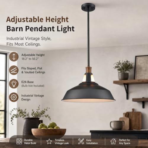 Black Metal Barn Stem Pendant Light