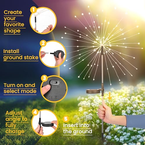 4 Pack Solar Firework Lights Outdoor (4 PACK 120 LEDS / Multicolor)