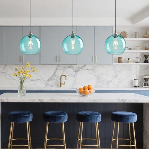 Aqua Pendant Lights Kitchen Island 1 Pack (Light Blue / L - 9.84 in)
