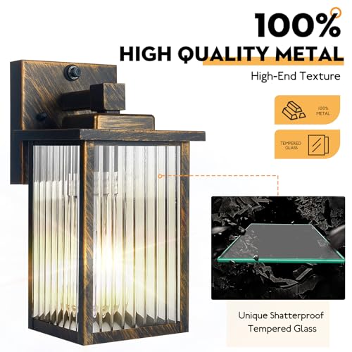 Black Brush Gold Dusk to Dawn Wall Mount Porch Lights (Black Brush Gold / 10.6''-1 Pack)