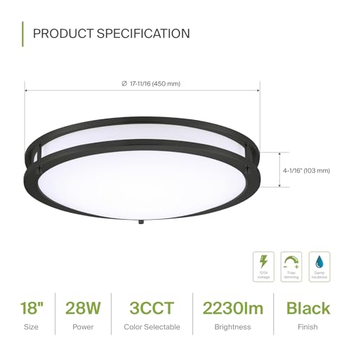 LED 18" Round Flush Mount Lighting (Black)