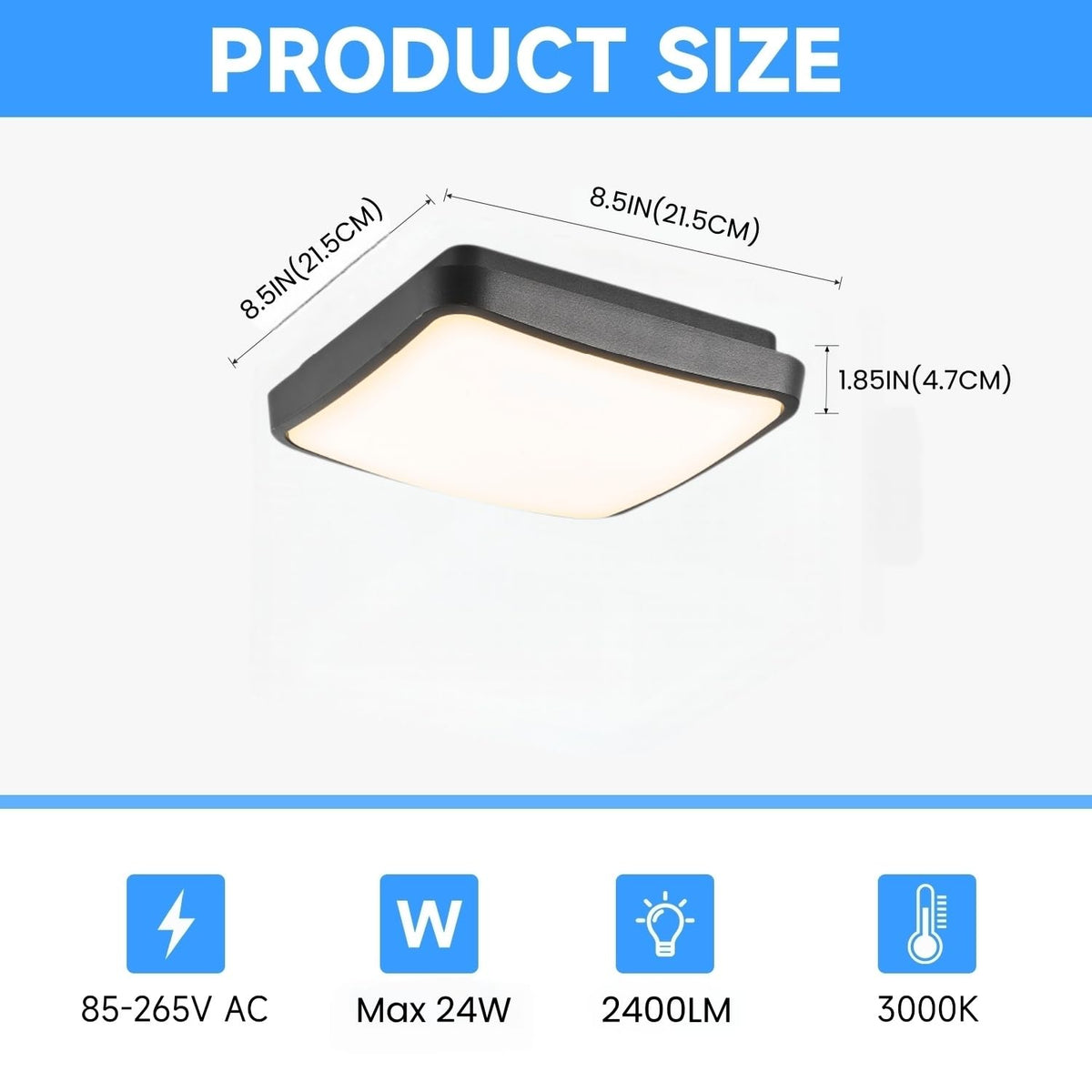 Modern Black Square LED Porch Ceiling Lights (8.5 IN)