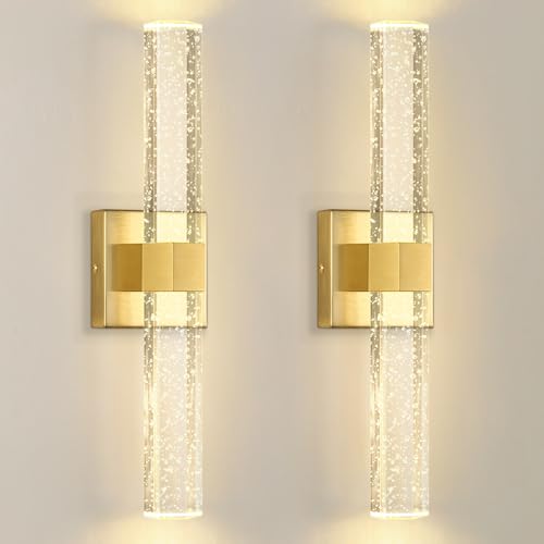 Set of 2 Gold LED Wall Sconce Lights Warm Light Modern Crystal Wall Lights Vanity Lighting Fixtures Sconces for Bathroom Living Room Bedroom Dining Room Hallway (Gold / set of 2)