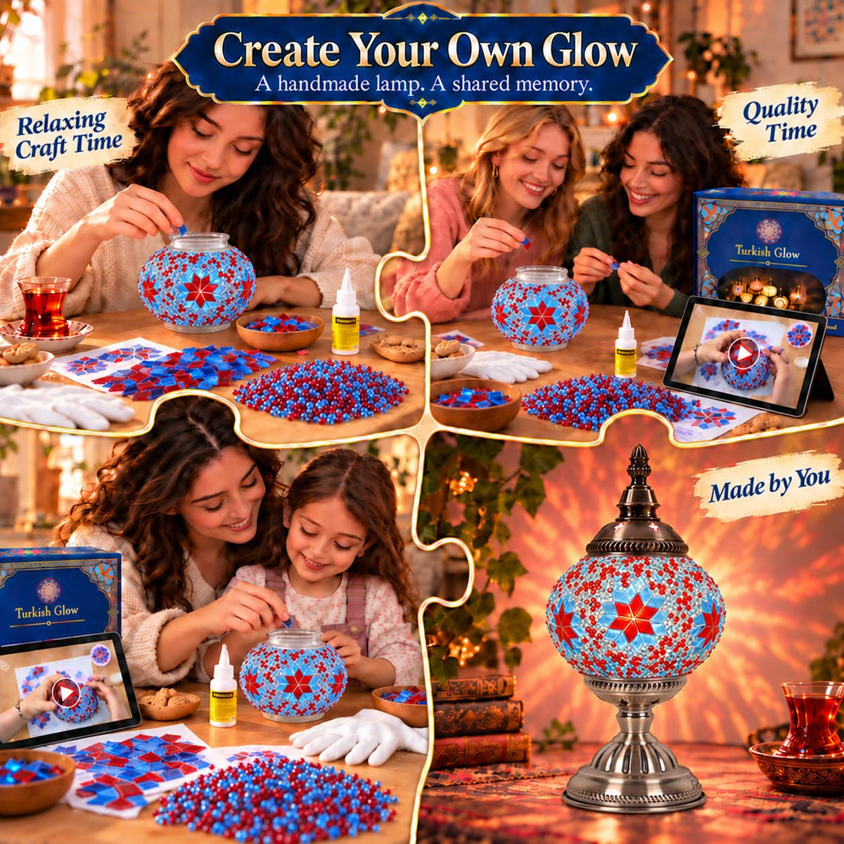 Turkish Lamp with Mosaic Kit for DIY Adults Crafts Set (Blue)