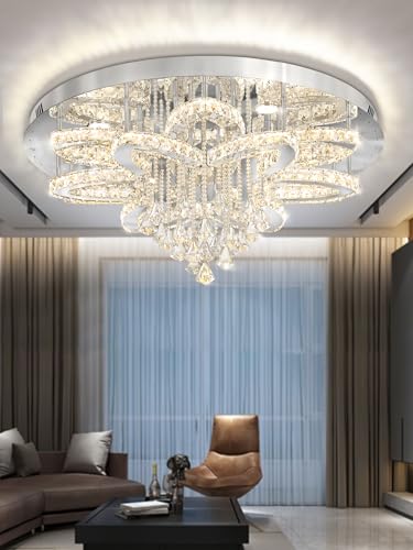 Modern Crystal Chandelier Crystal Flush Mount LED Ceiling Light Fixture for Living Room Foyer Dining Room Hallway Dimmable 2700k 4500k 6000k