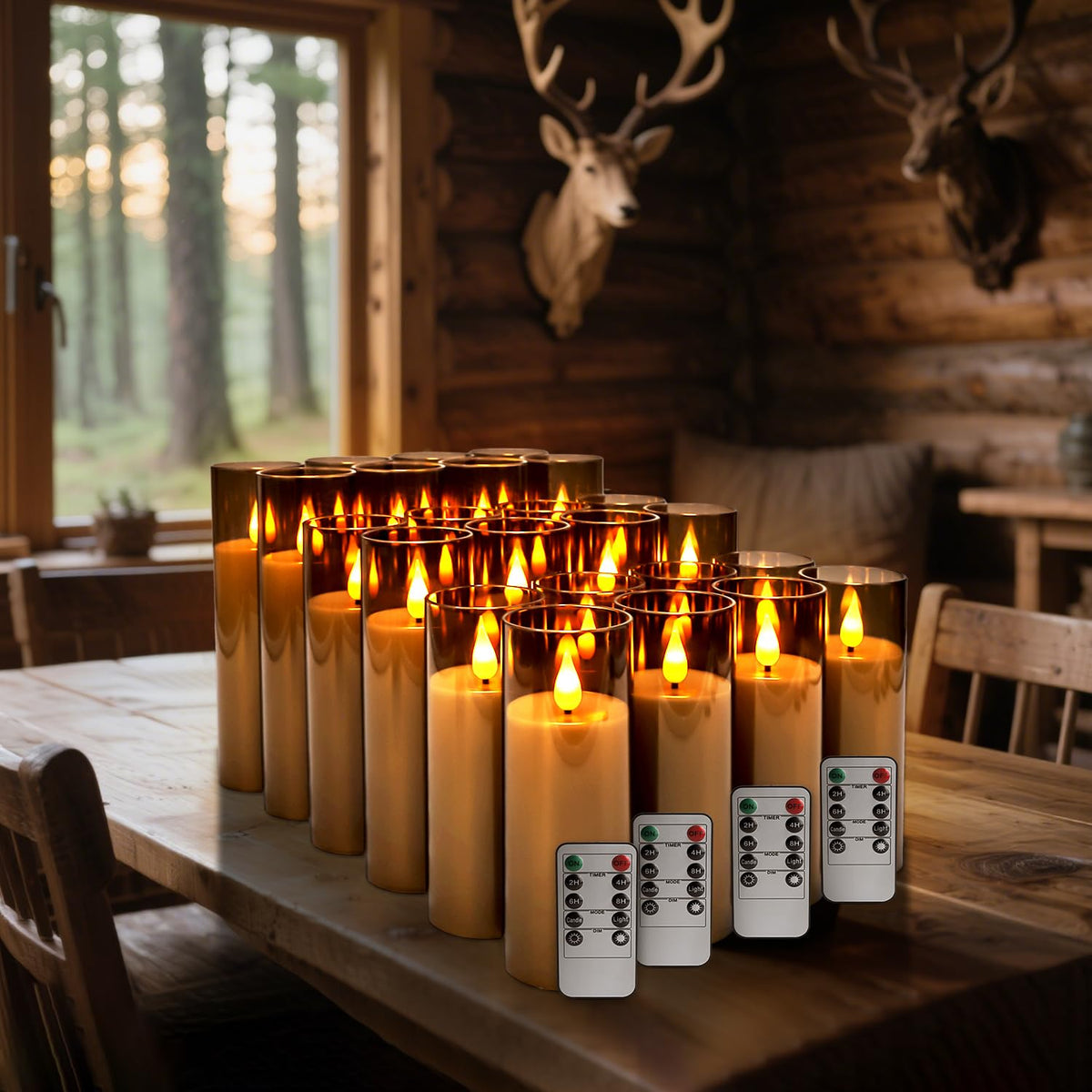 Halloween Flickering Flameless Pillar Candles with Timer - 24 Pack, Grey
