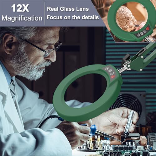 12X Magnifying Glass with Light and Stand (Green / 12X 17.8inch Base & Clamp)